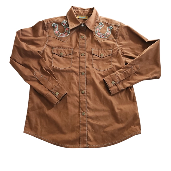 Wrangler Medium Size 8 - 9 Year Old Girl's Brown Embroidered Western Shirt - Picture 7 of 7
